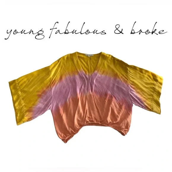 🛍️SALE🛍️ Young Fabulous & Broke Women’s Tia Top Tie Dye Surplice Kimono Blouse - Picture 5 of 9